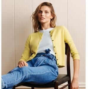 Boden Eva Cashmere Cropped Cardigan in Chartreuse 4 NWOT